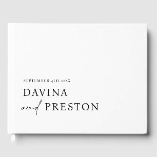 Contemporary Script Modern Minimalist WHITE BLACK Guest Book