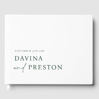Contemporary Script Modern  Minimalist WHITE GREEN Guest Book
