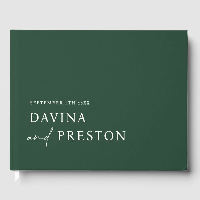 Contemporary Script Modern Simple Minimalist GREEN Guest Book (Front)