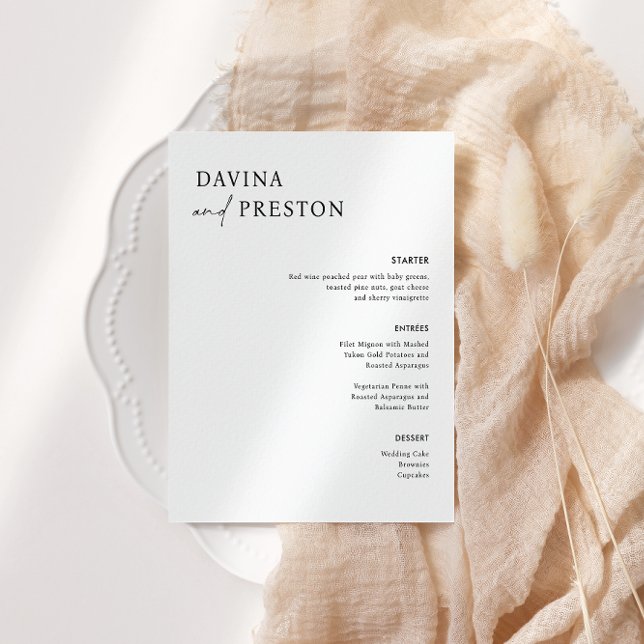 Contemporary Script Modern WEDDING DINNER MENU Table Number (Creator Uploaded)