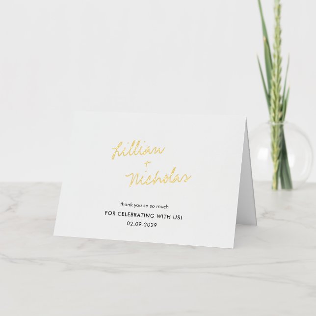 Contemporary Script Modern Wedding Thank You Foil Greeting Card (Front)