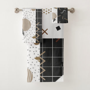 Contemporary Shapes Black, Cream, Grey, Brown Bath Towel Set