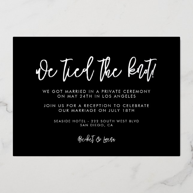Contemporary silver foil We tied the knot card (Front)
