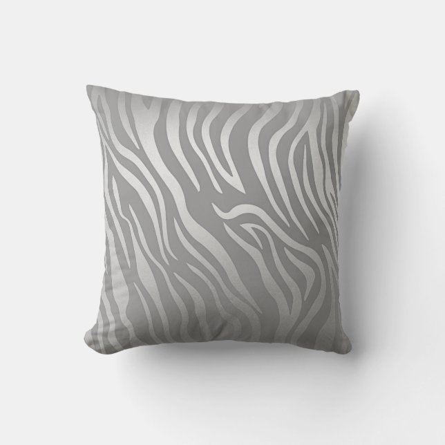 Contemporary  Silver Grey Zebra Animal Skin Throw Pillow (Front)