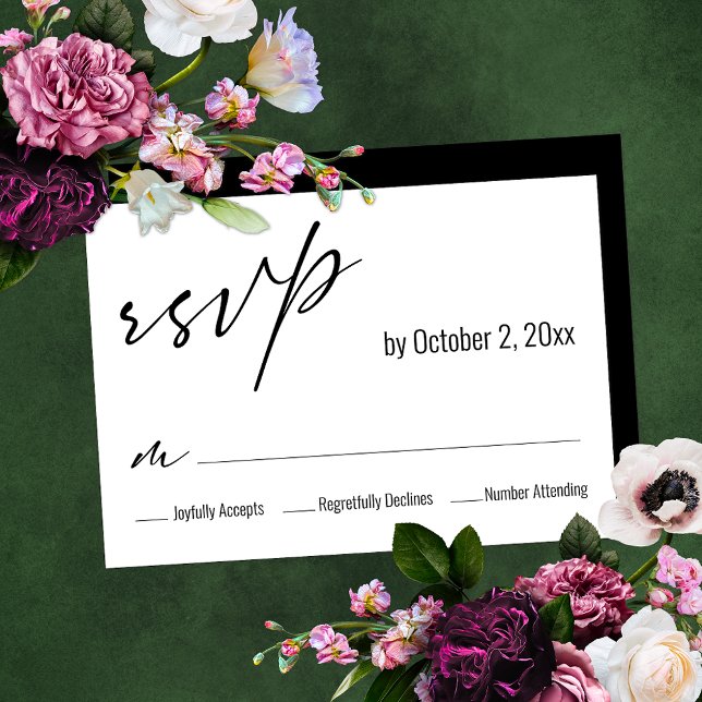Contemporary Simple Elegant Black Back Wedding RSVP Card (Creator Uploaded)