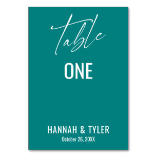 Contemporary Simple Elegant Teal Table Number