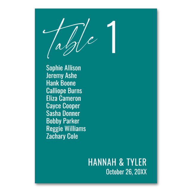 Contemporary Simple Elegant Teal Table Number (Front)