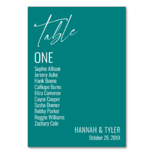 Contemporary Simple Elegant Teal Table Number
