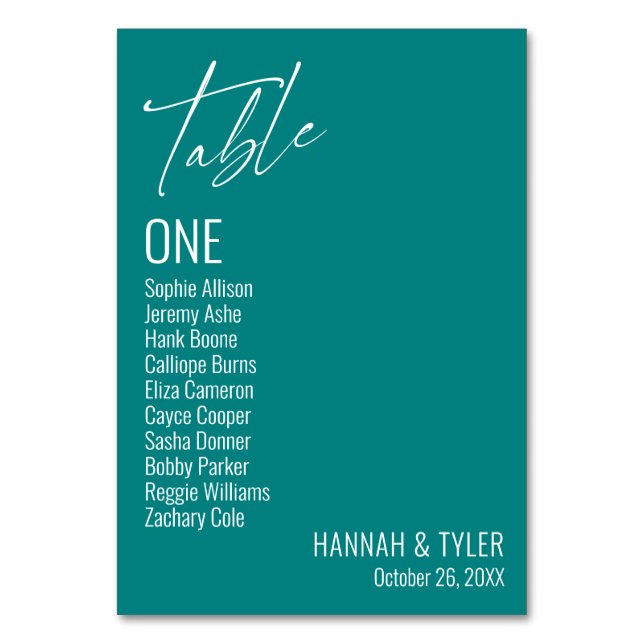 Contemporary Simple Elegant Teal Table Number (Front)