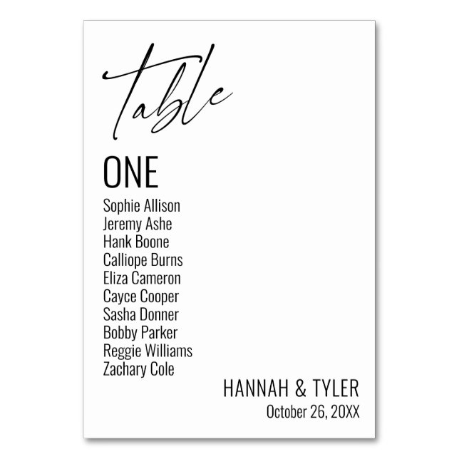 Contemporary Simple Elegant Typography Table Number (Front)