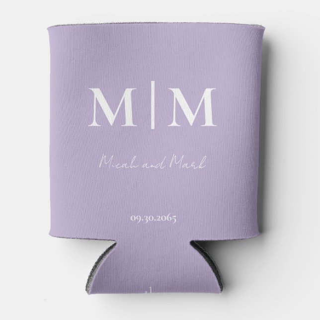 Contemporary Simple Monogram Lavender Wedding  Can Cooler (Front)