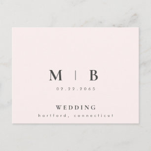 Contemporary Simple Sleek Monogram Blush Wedding Invitation Postcard