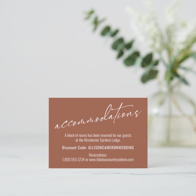 Contemporary Simple Terracotta Accommodations Enclosure Card (Standing Front)