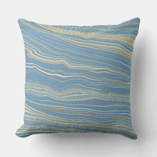 Contemporary Slate Blue, Tan, Linen Pattern Throw Pillow