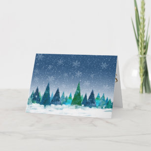Contemporary Snowy Blue Forest Merry Christmas Holiday Card