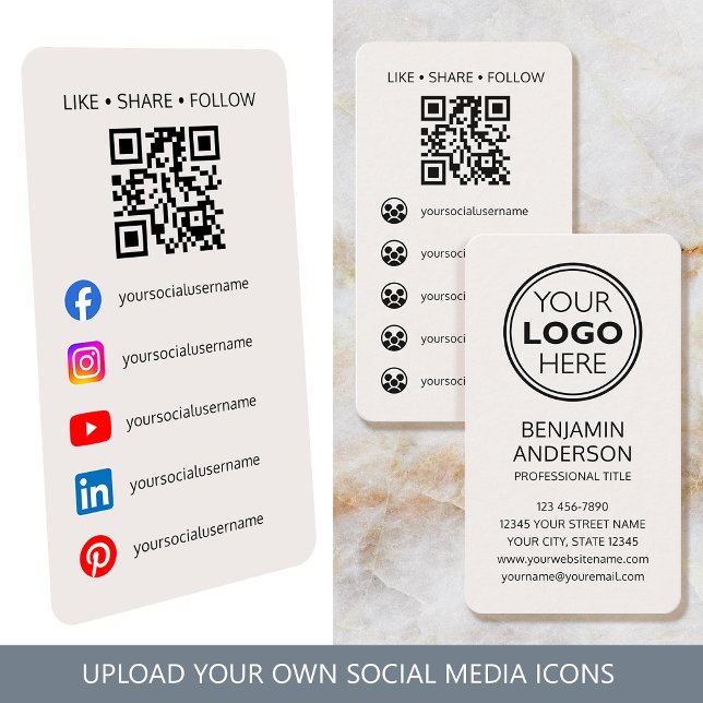 Contemporary Social Media Logo QR Code Off-White Business Card (Creator Uploaded)
