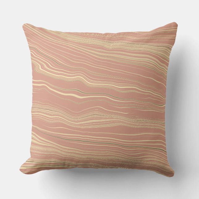Contemporary Soft Coral, Tan with Linen Pattern Throw Pillow (Front)