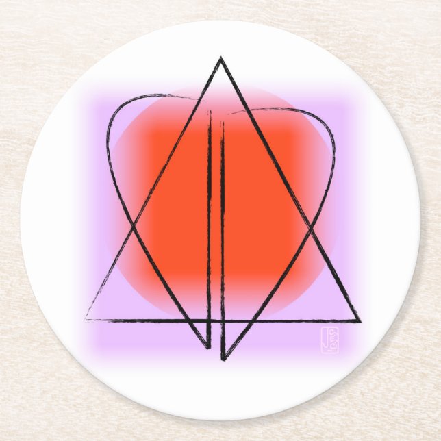 Contemporary Star of David/Heart Round Paper Coaster (Front)
