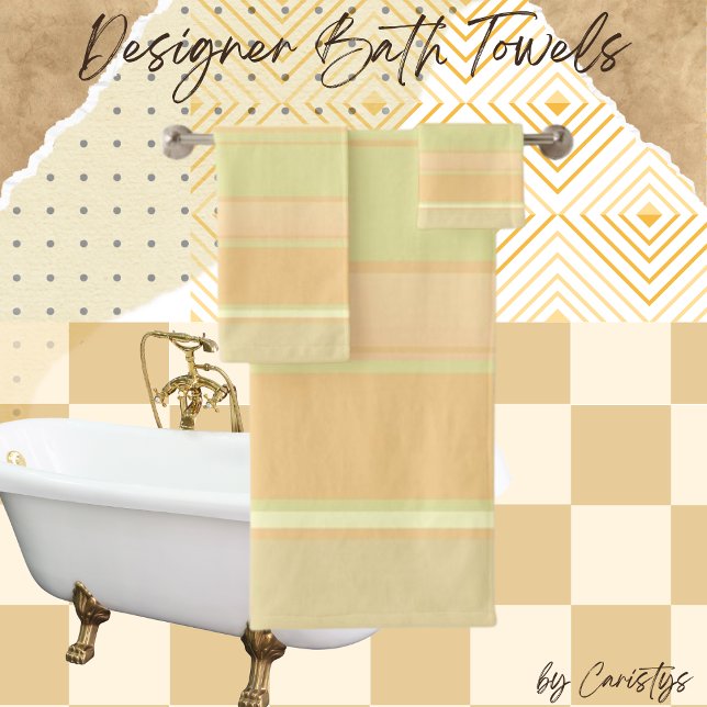 Contemporary Striped Peach, Cream, Light Green Bath Towel Set (Creator Uploaded)