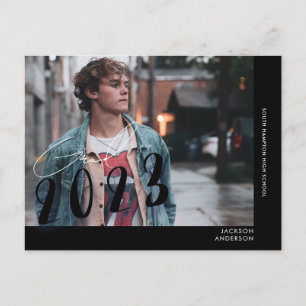 Contemporary Student Casual Photo Graduation Black Postcard