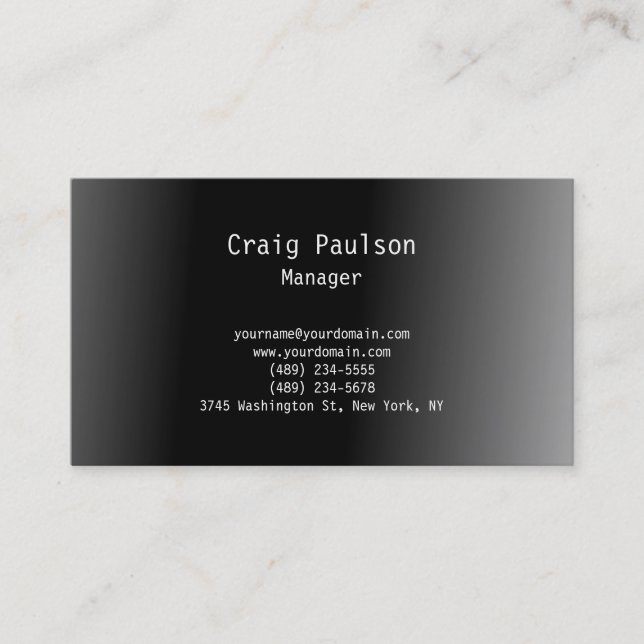 Contemporary Stylish Plain Black Grey Business Card (Front)