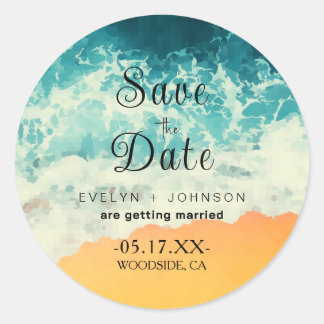  Contemporary Summer Ocean Beach Wedding  Classic Round Sticker