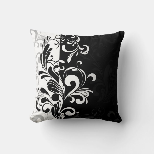 Contemporary Swirl Black and White Throw Cushion (Front)