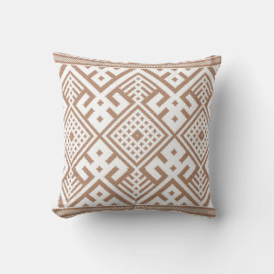 Contemporary Taupe, Linen, Brown Patterned Throw Pillow