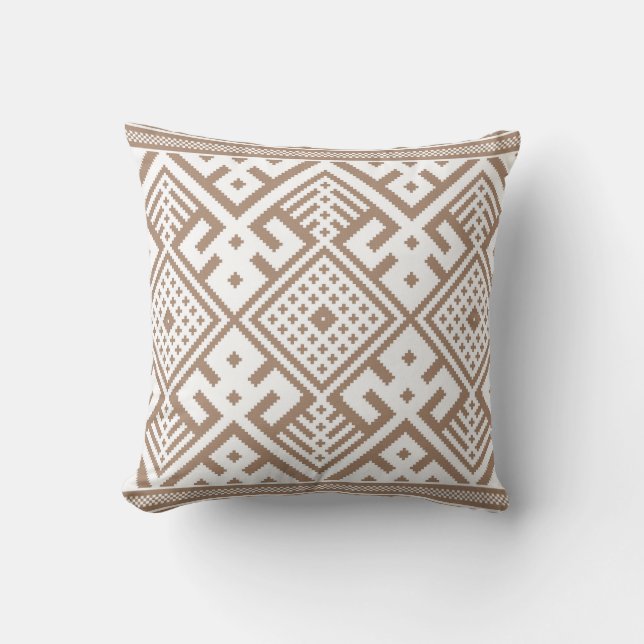Contemporary Taupe, Linen, Brown Patterned  Throw Pillow (Front)