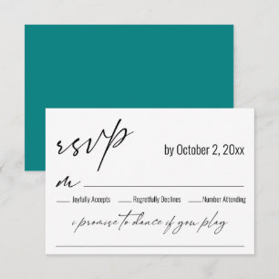 Contemporary Teal Back Song Request Wedding RSVP Card