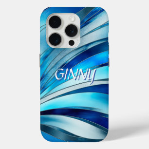 Contemporary Teal Blue Wave Pattern iPhone 15 Pro Case