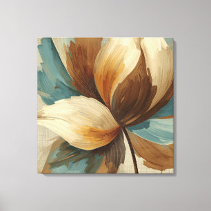 Contemporary Teal Green Rust Brown Abstract Floral Canvas Print