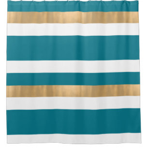 Contemporary Teal White and Gold Shower Curtain