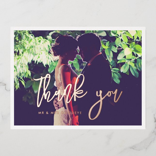 Contemporary Thank you photo rose gold postcard (Front)