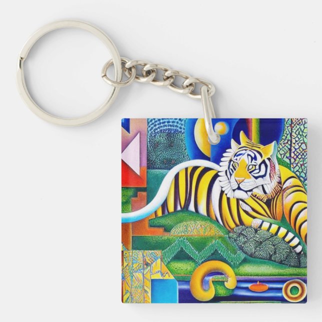 Contemporary Tiger Art - Eye-Catching Decor      Keychain (Front)
