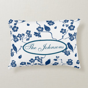 Contemporary Toile Birds & Florals Accent Pillow