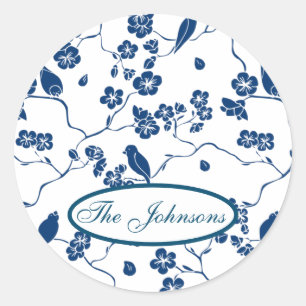 Contemporary Toile Birds & Florals Classic Round Sticker