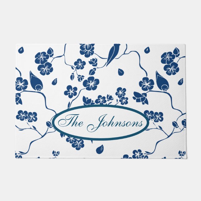 Contemporary Toile Birds & Florals Doormat (Front)