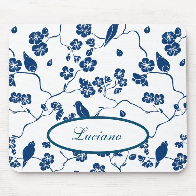 Contemporary Toile Birds & Florals Mouse Pad (Front)