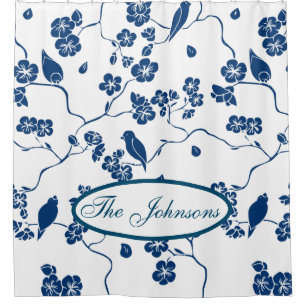 Contemporary Toile Birds & Florals Shower Curtain