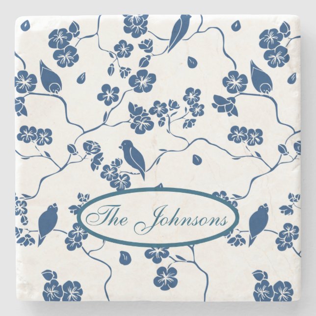 Contemporary Toile Birds & Florals Stone Coaster (Front)