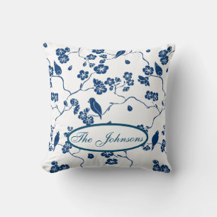 Contemporary Toile Birds & Florals Throw Pillow