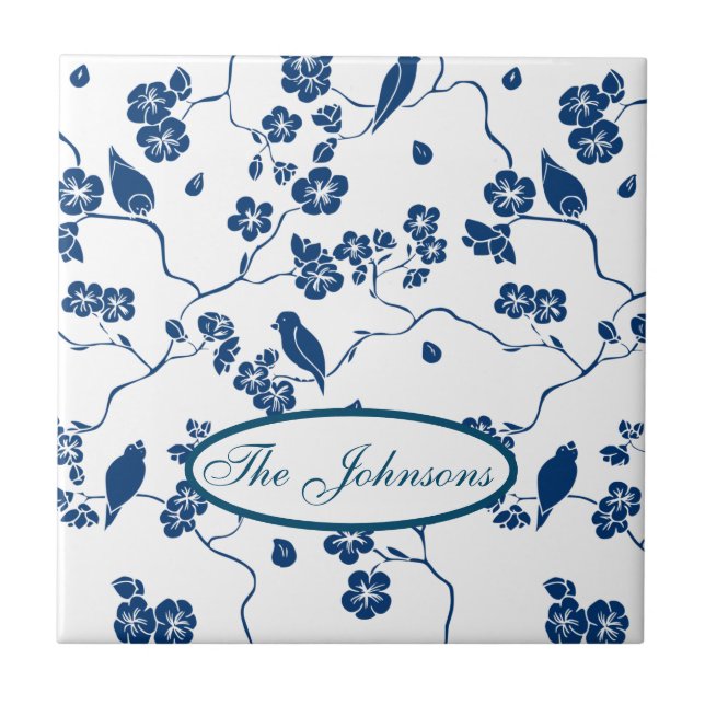Contemporary Toile Birds & Florals Tile (Front)