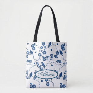 Contemporary Toile Birds & Florals Tote Bag
