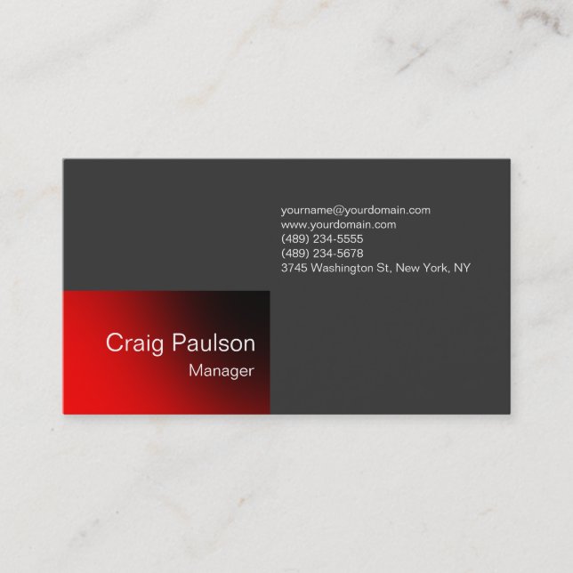 Contemporary Trend Grey Red Charming Business Card (Front)