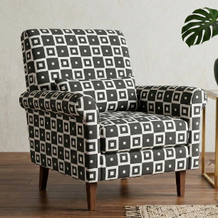 Contemporary Trendy Black & White Squares Pattern Fabric