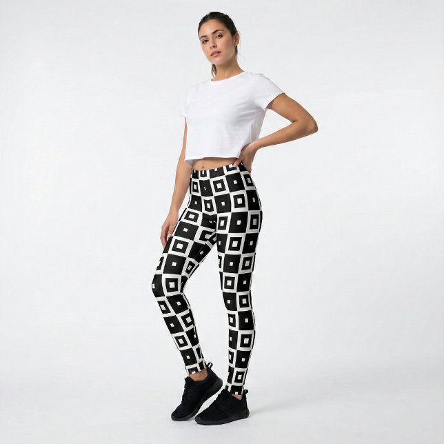 Contemporary Trendy Black & White Squares Pattern Leggings (Creator Uploaded)