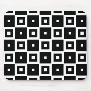 Contemporary Trendy Black & White Squares Pattern Mouse Pad