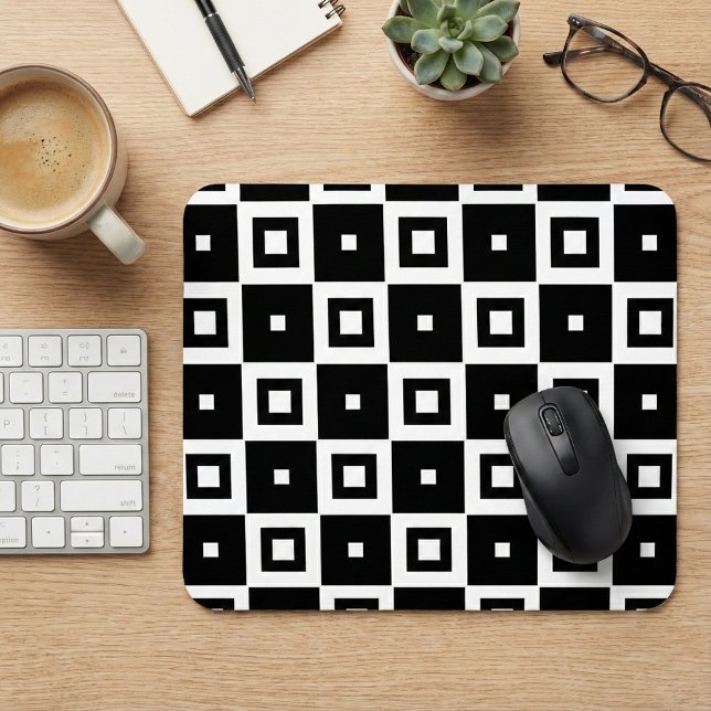 Contemporary Trendy Black & White Squares Pattern Mouse Pad (Creator Uploaded)