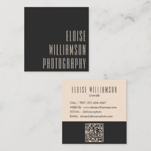 Contemporary Trendy Chic Bold Typography Black QR Square Business Card
